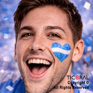 KIT MAQUILLAJE ARTISTICO PATRIO GLITTER CELESTE Y PLATA (BLISTER X 2 UNID - 4 GR) + STENCIL